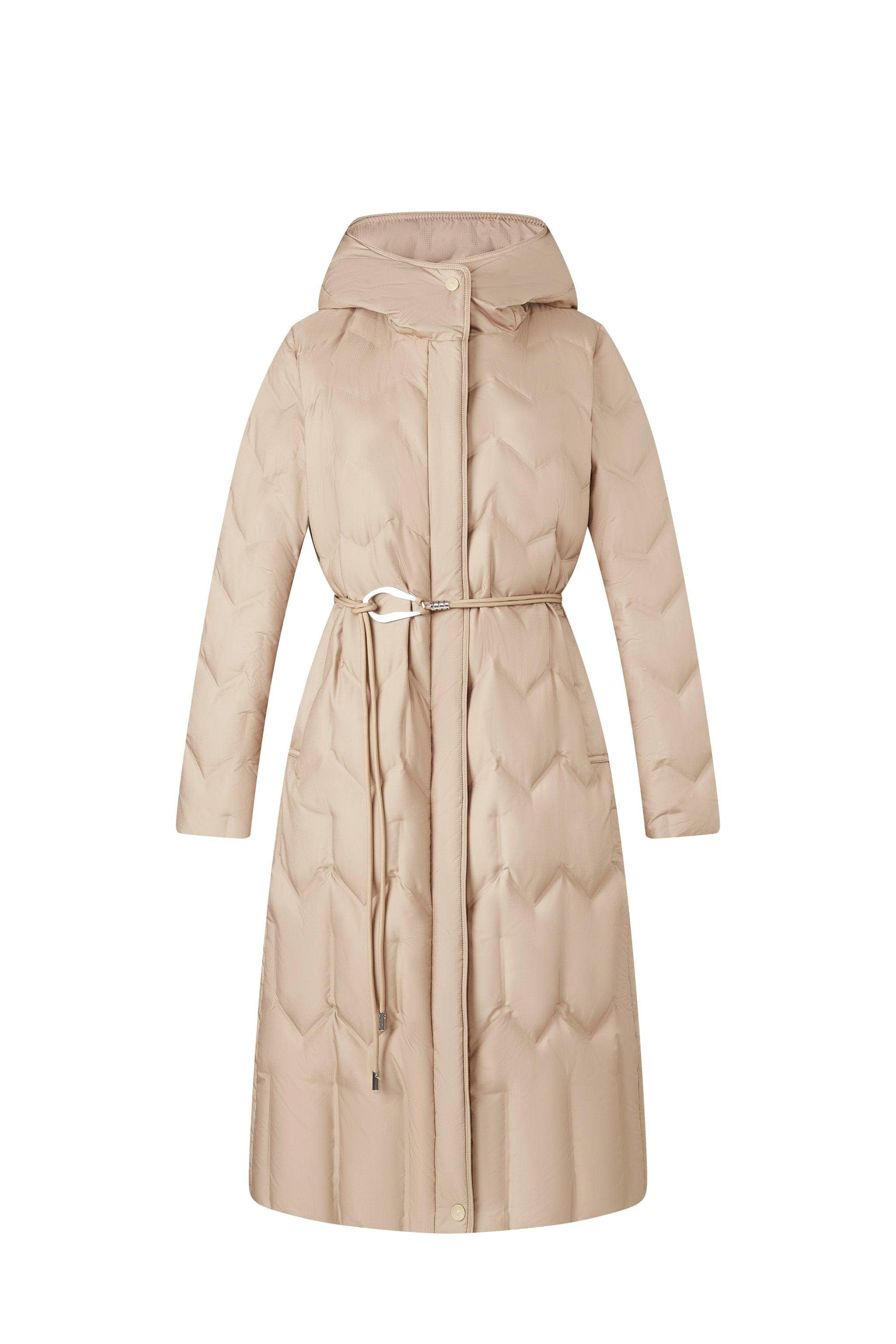 Women's Long Hooded Goose Down Jacket With Belt 4172 - Image 14