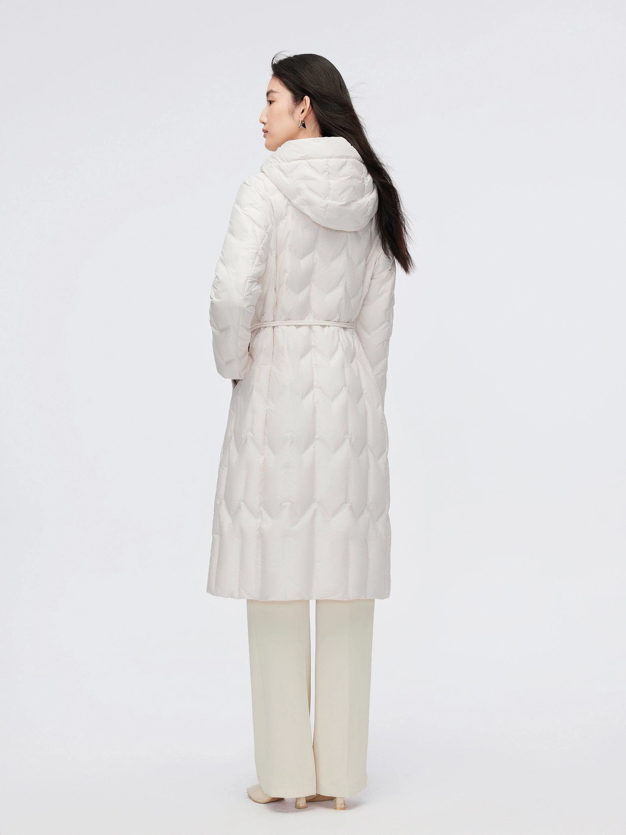 Women's Long Hooded Goose Down Jacket With Belt 4172 - Image 3