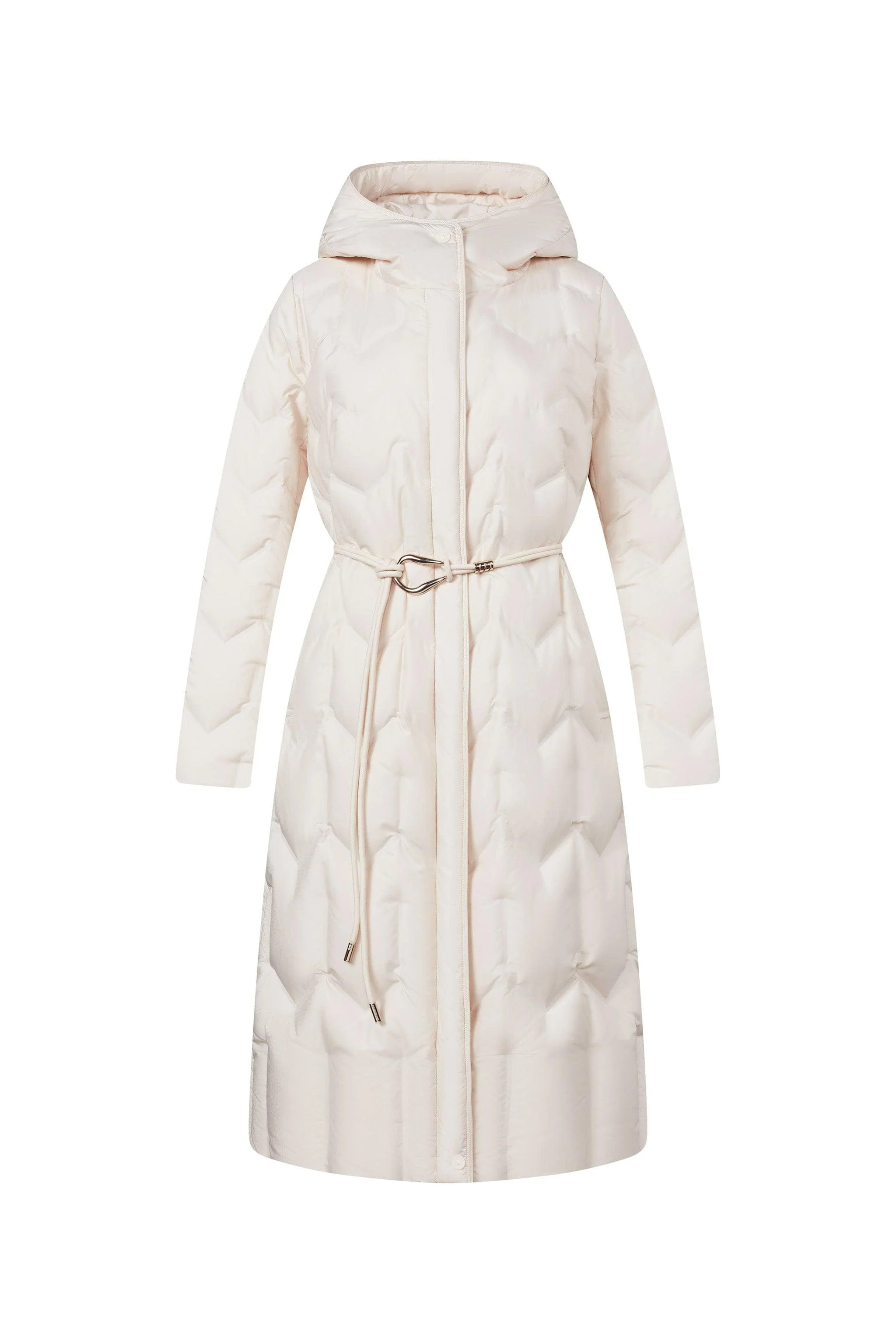 Women's Long Hooded Goose Down Jacket With Belt 4172 - Image 4