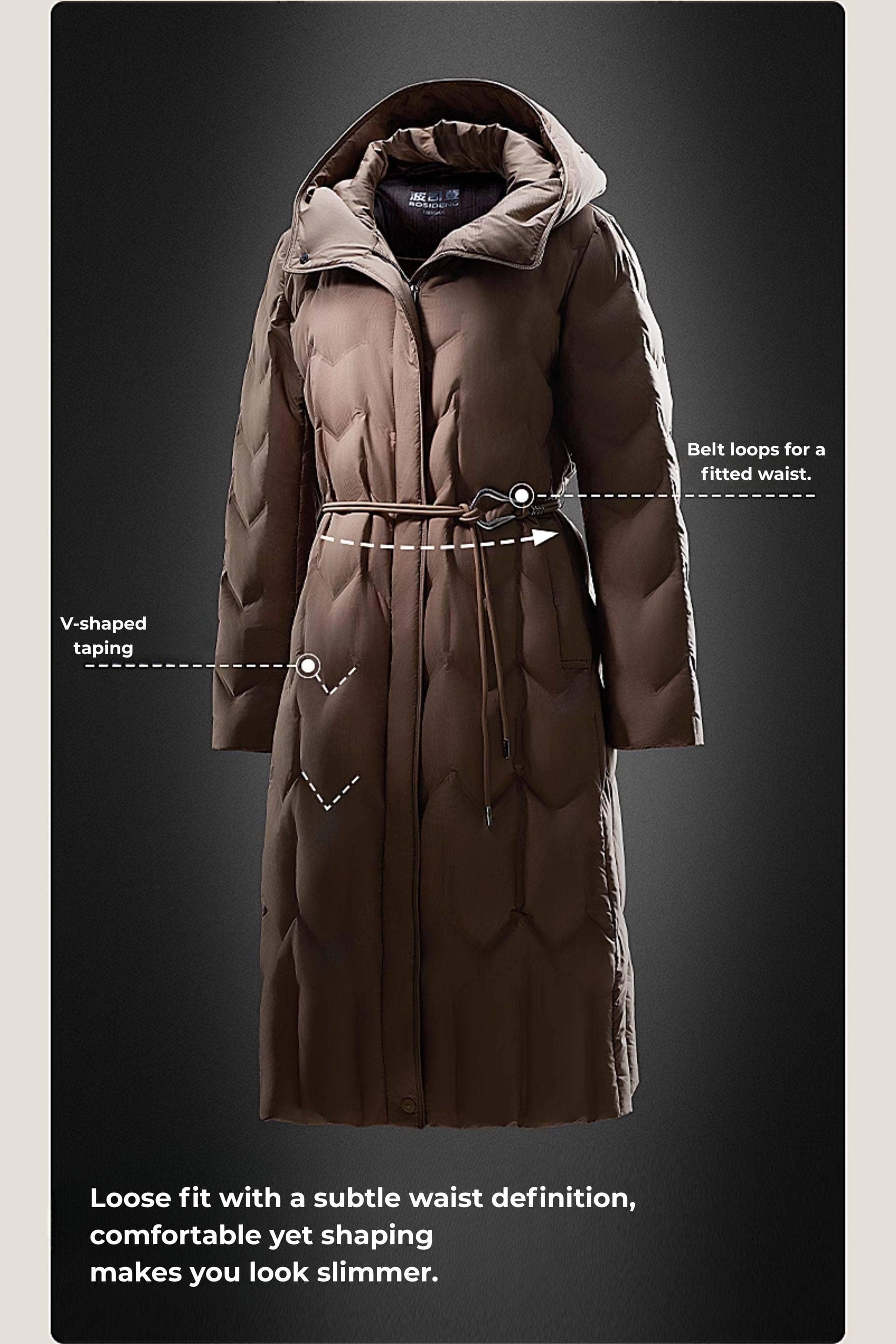 Women's Long Hooded Goose Down Jacket With Belt 4172 - Image 6