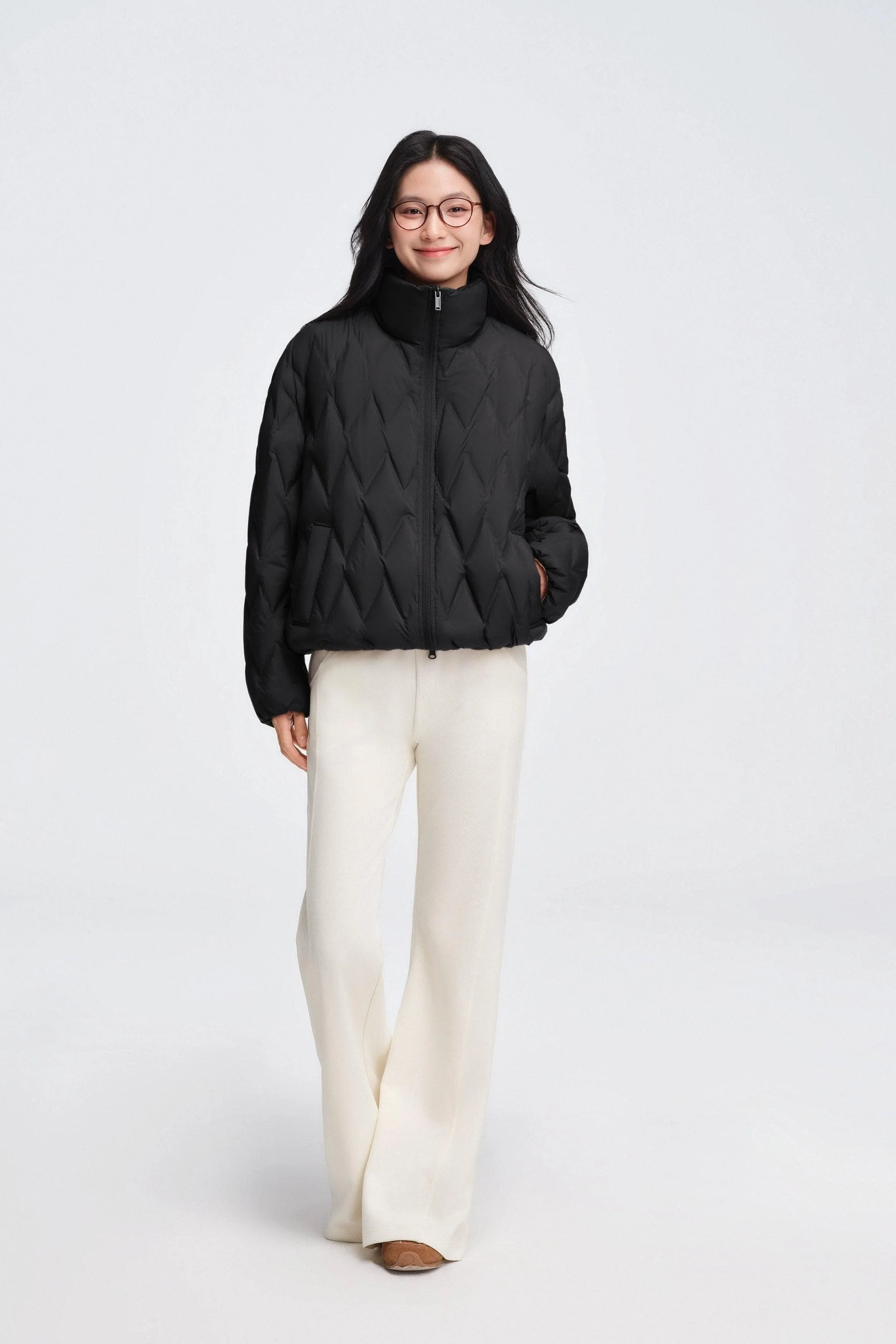 Women's Standing Collar Bonded Quilting Down Jacket - Image 12