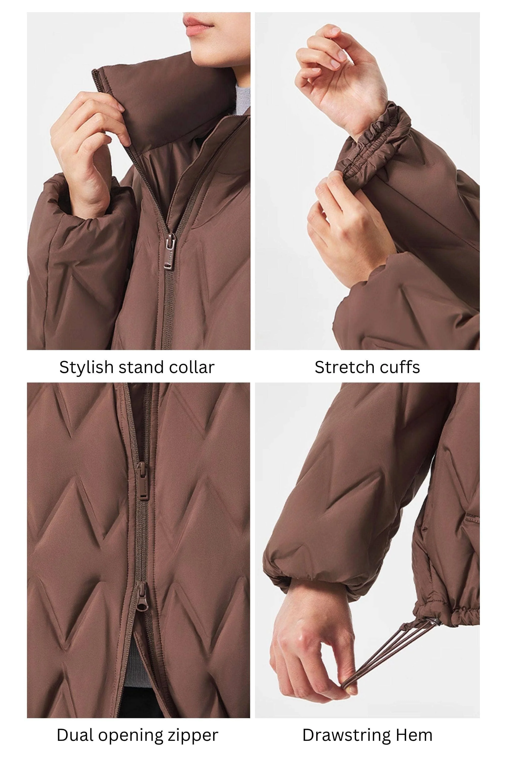 Women's Standing Collar Bonded Quilting Down Jacket - Image 7