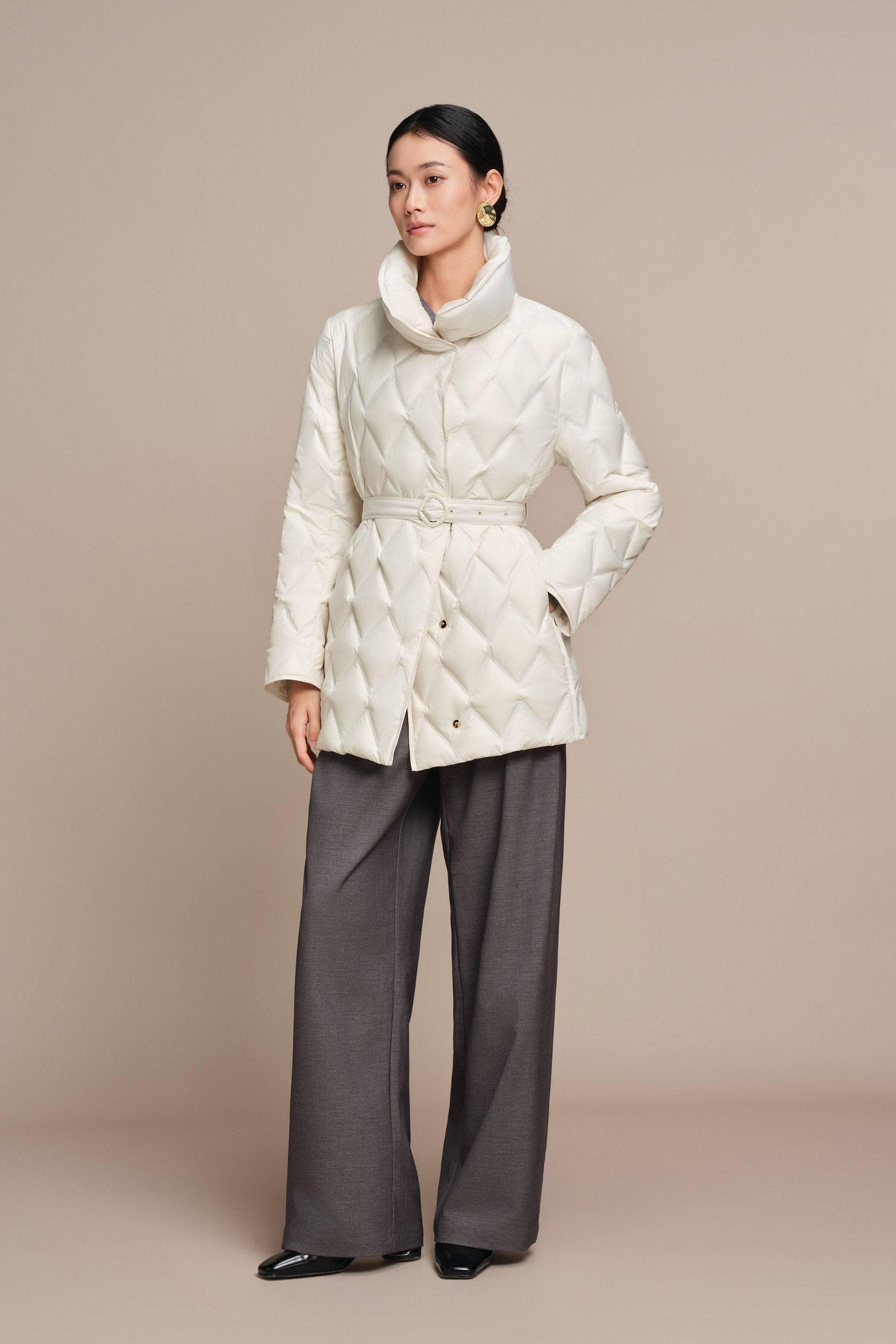 Women's Goose Down Business Jacket With Belt - Image 10