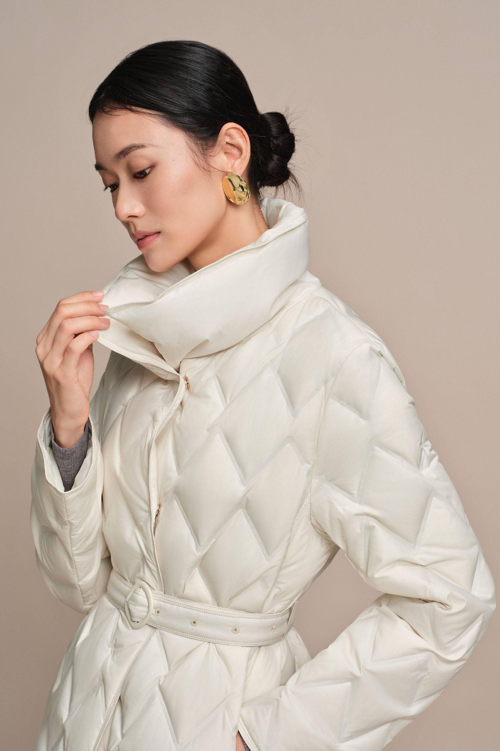 Women's Goose Down Business Jacket With Belt - Image 11