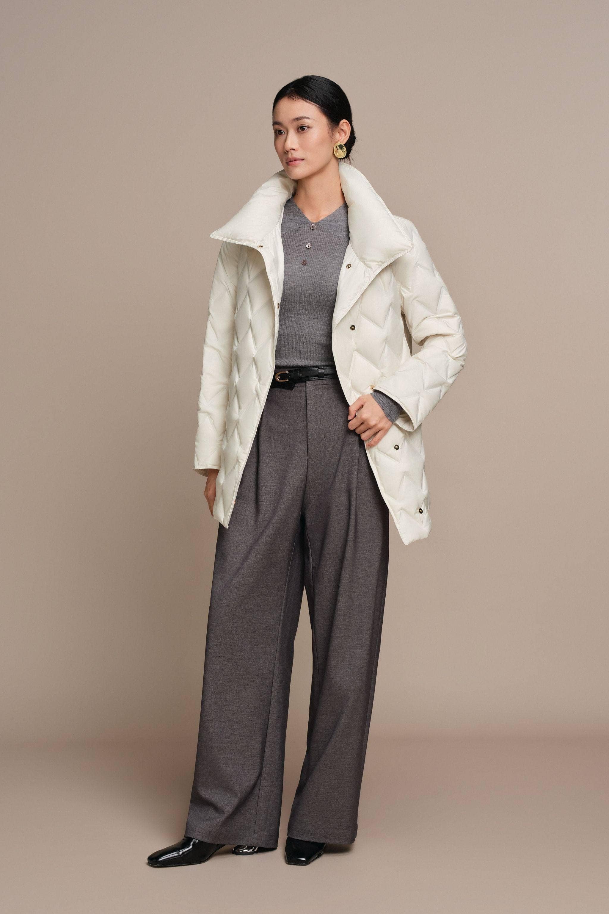 Women's Goose Down Business Jacket With Belt - Image 12