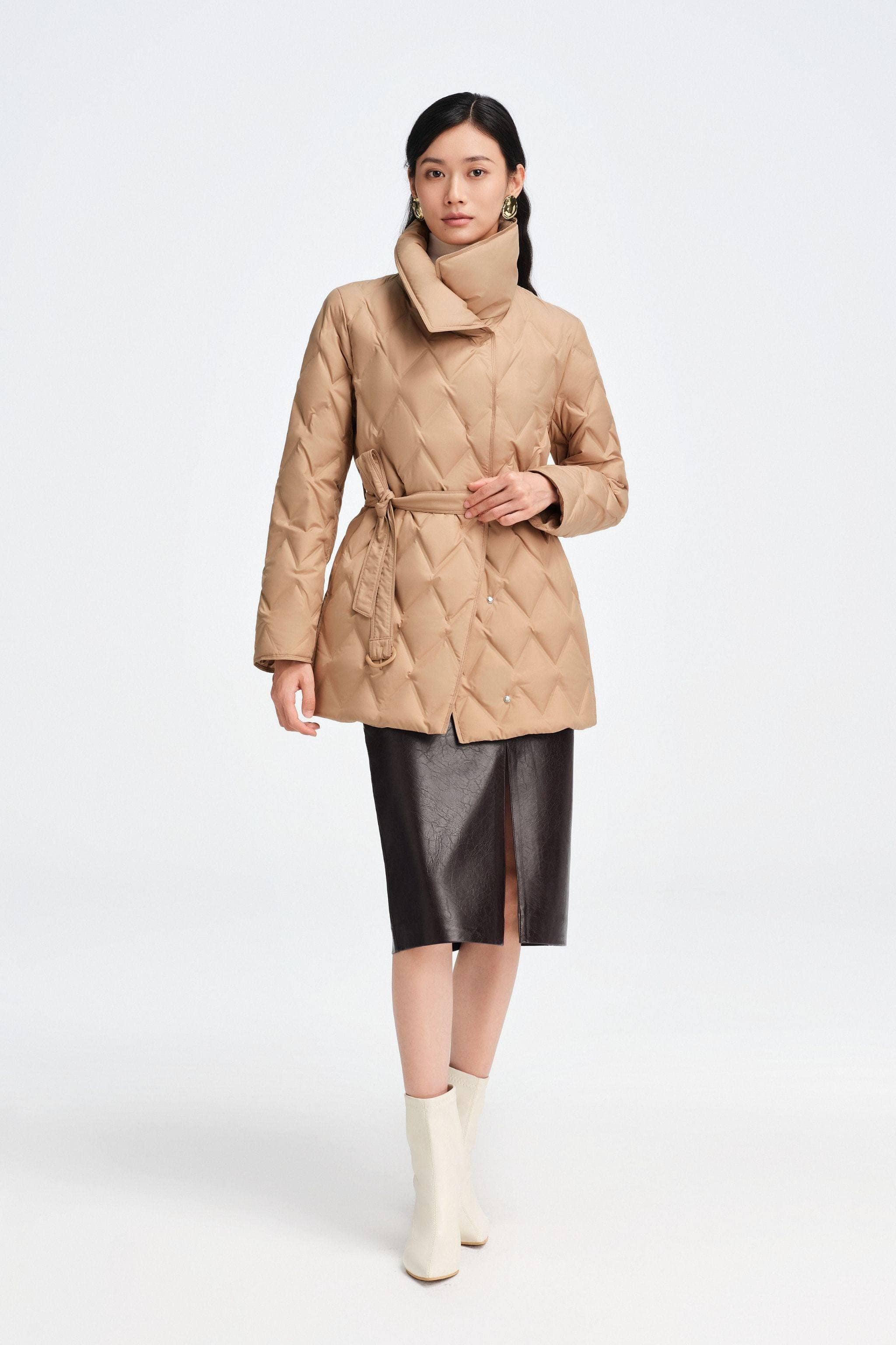 Women's Goose Down Business Jacket With Belt - Image 18