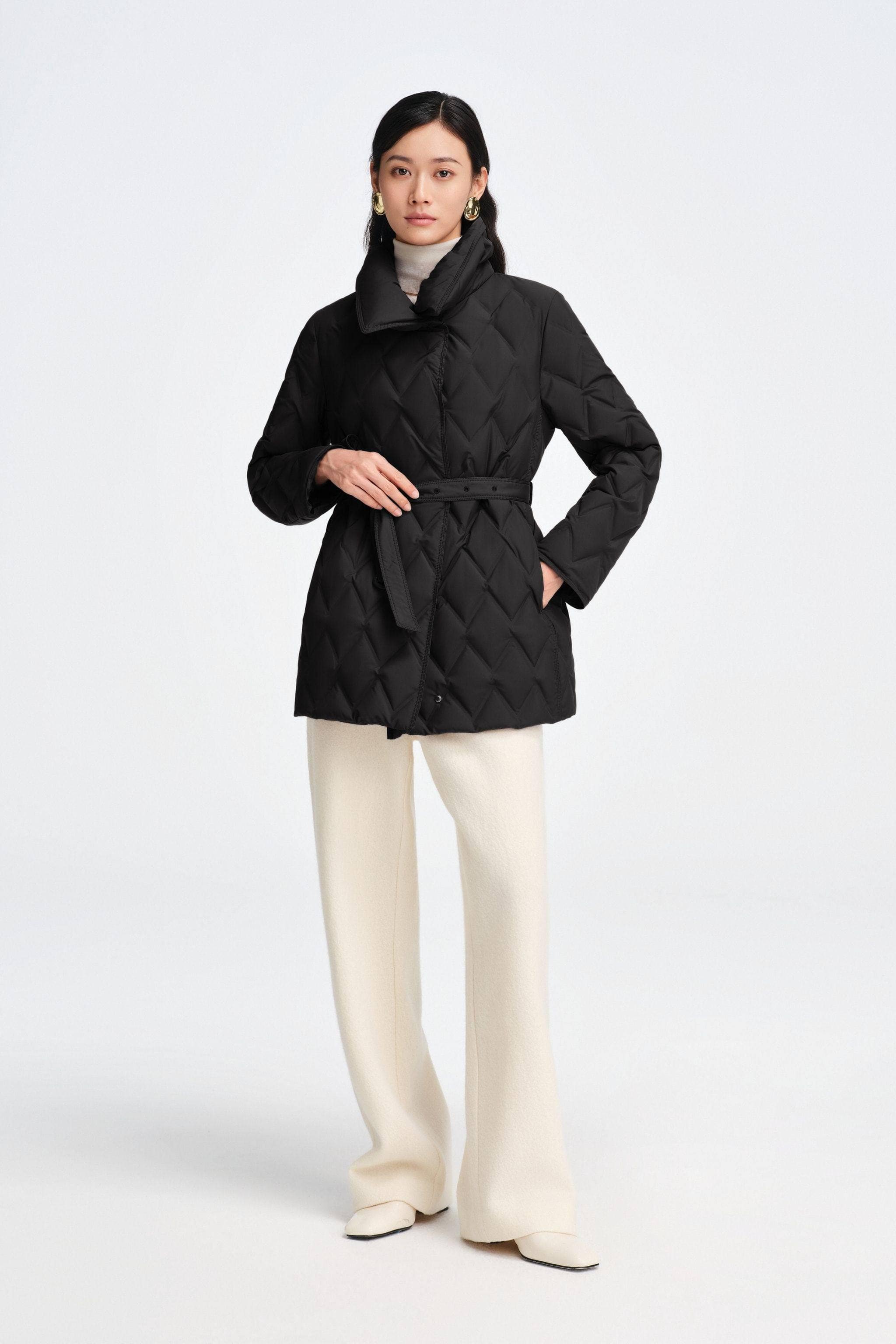 Women's Goose Down Business Jacket With Belt - Image 2