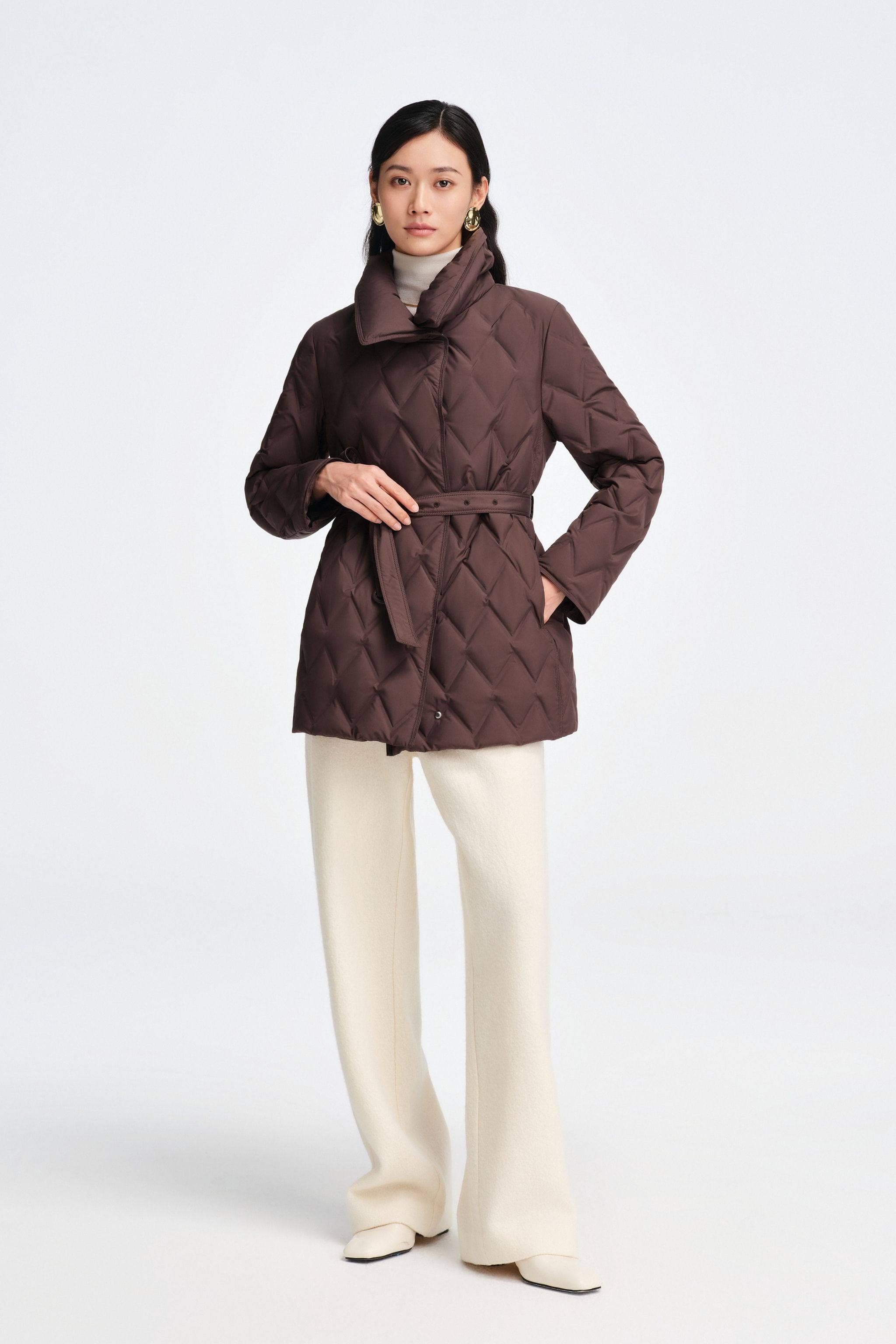 Women's Goose Down Business Jacket With Belt - Image 29