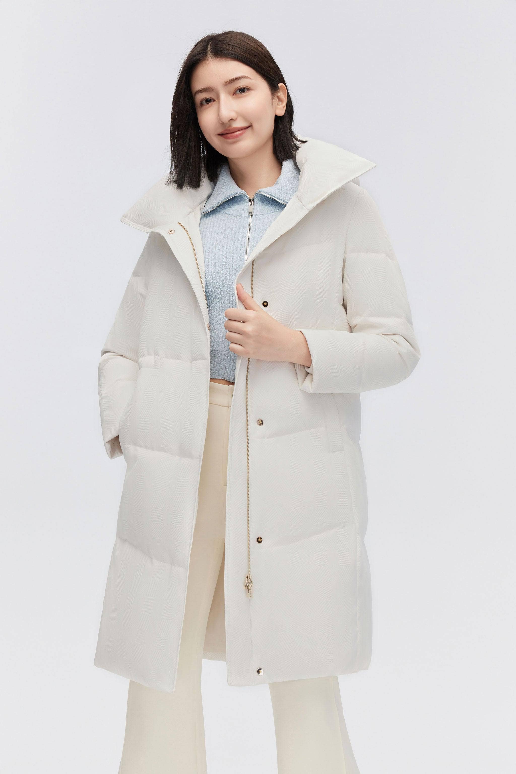 Women's Classic Business Knee Length Goose Down Coat - Image 10