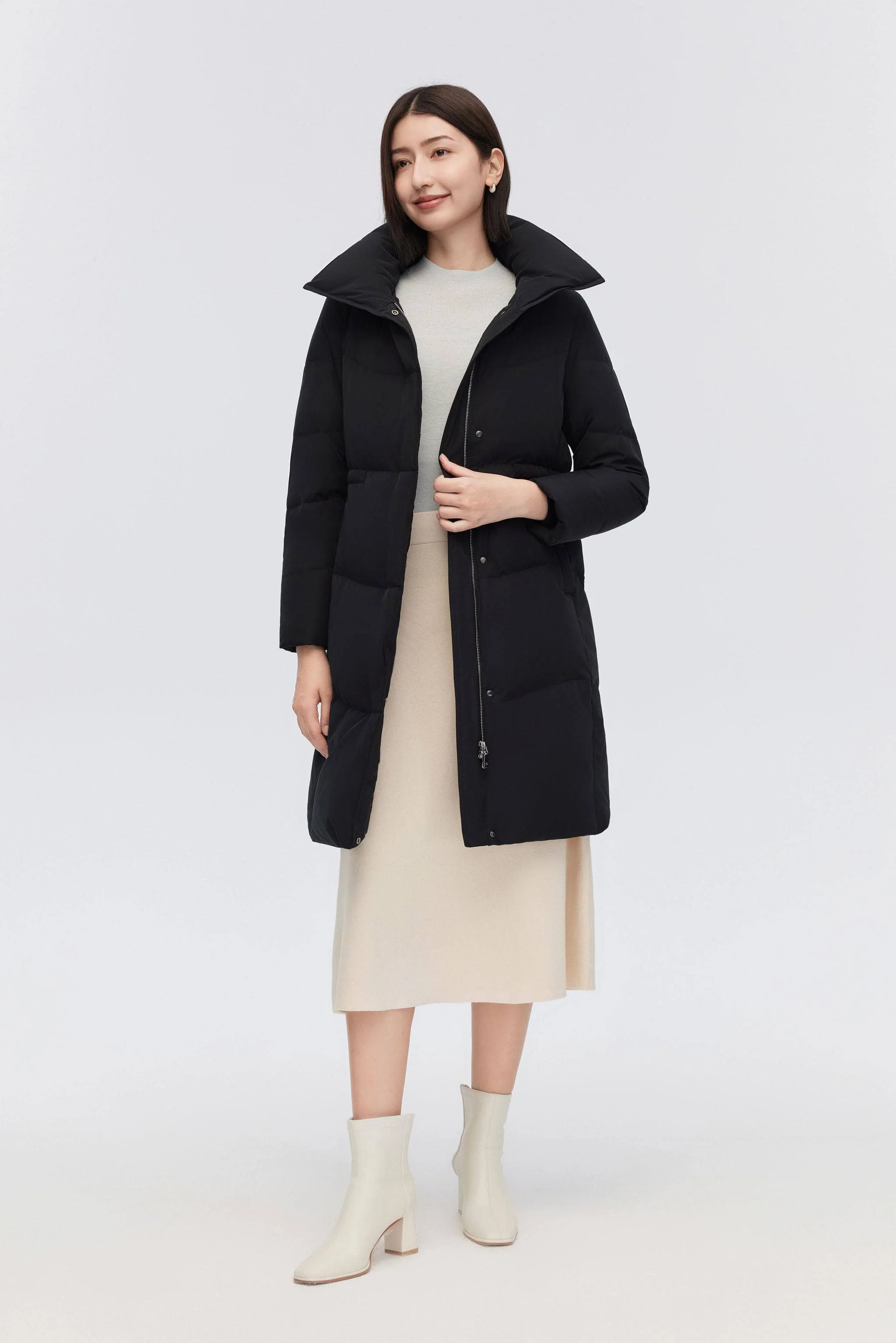 Women's Classic Business Knee Length Goose Down Coat - Image 3