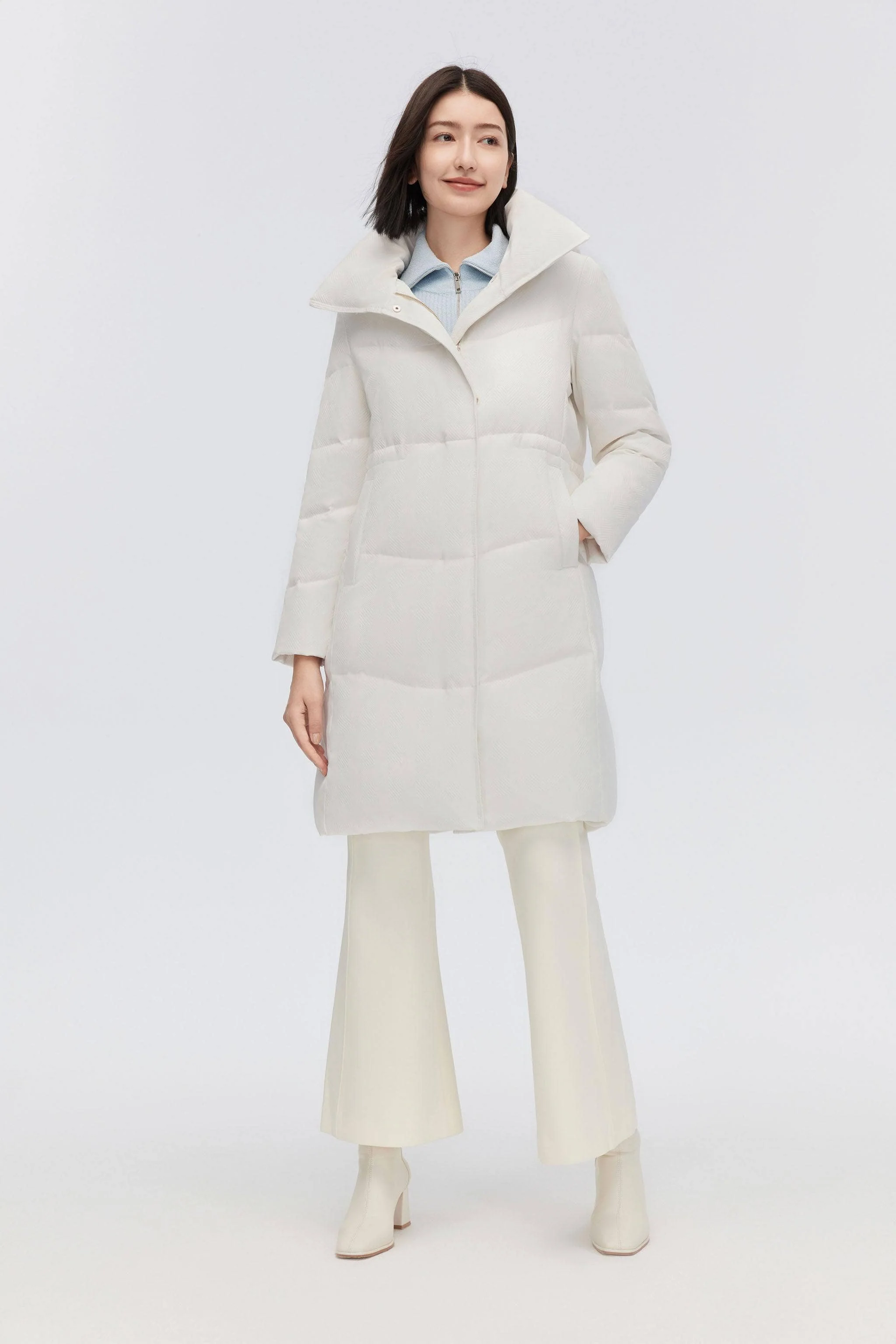 Women's Classic Business Knee Length Goose Down Coat - Image 7