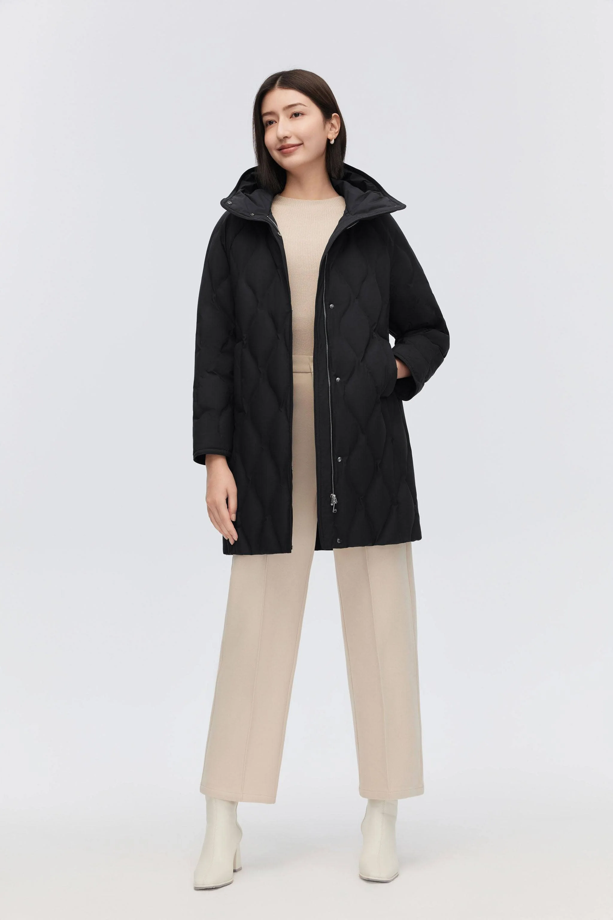 Women's Classic Business Thigh Length Goose Down Coat - Image 15